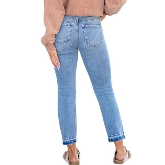 RISEN Shadow Hem High Rise Distressed Straight Leg Jeans 9 29 - Picture 2 of 15